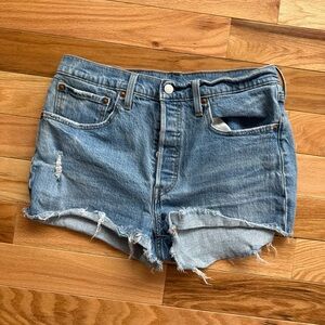 Levi's 501 Light Blue Distressed Jean Shorts